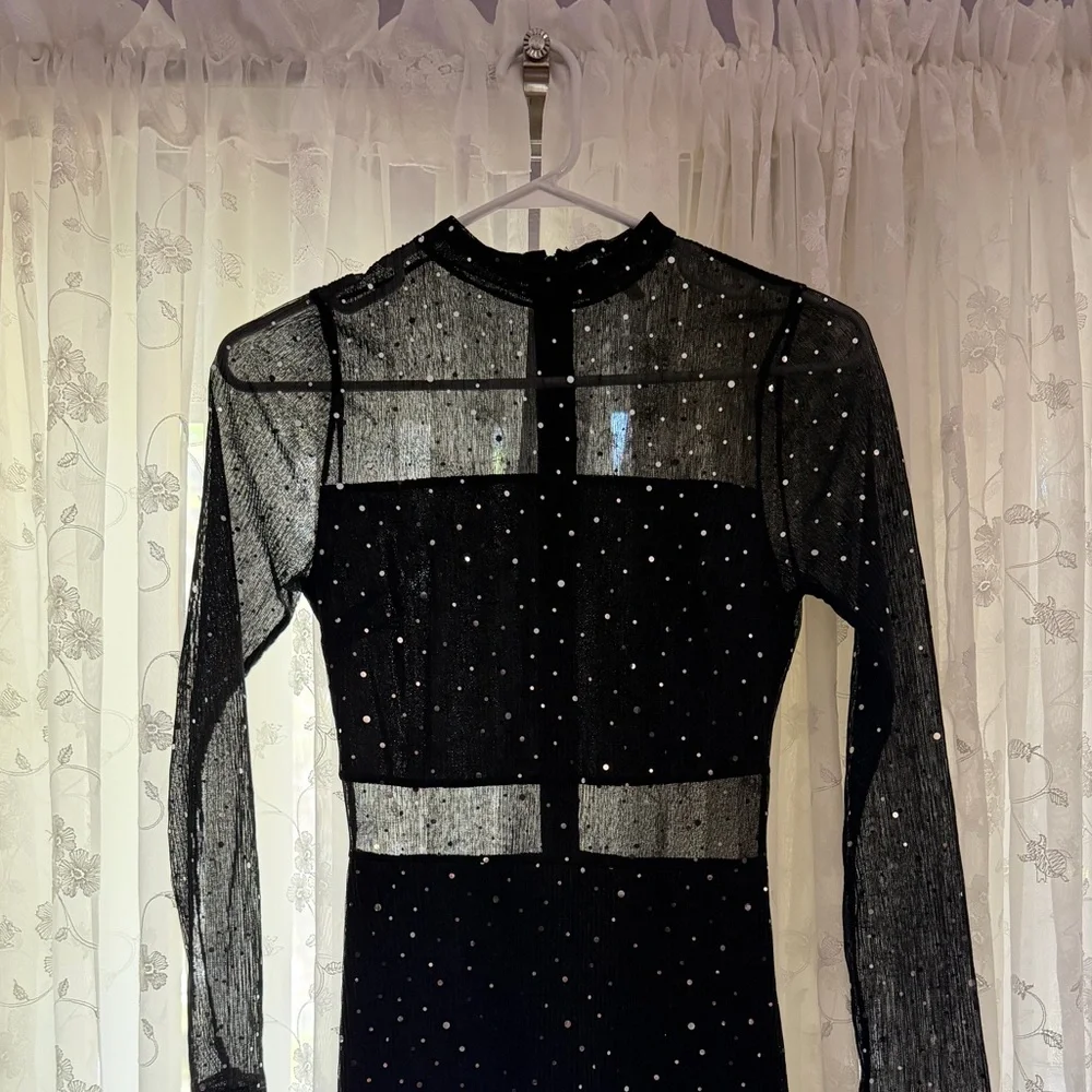 Sparkly Black Dress w/ mesh - shows belly, chest & arms. Beautiful. Worn once! - Picture 2 of 11